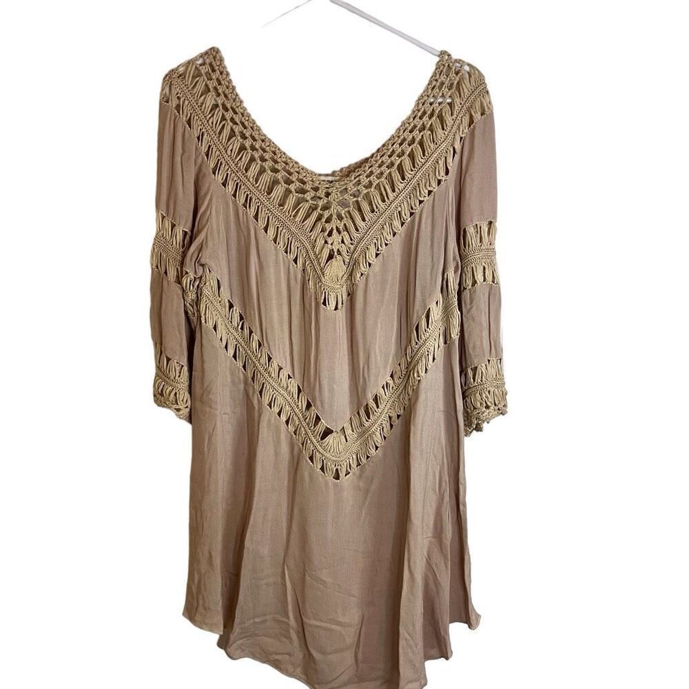 Umgee Womens‎ Bohemian Bell Sleeve Crocheted Tunic Size Small Beach Vacation